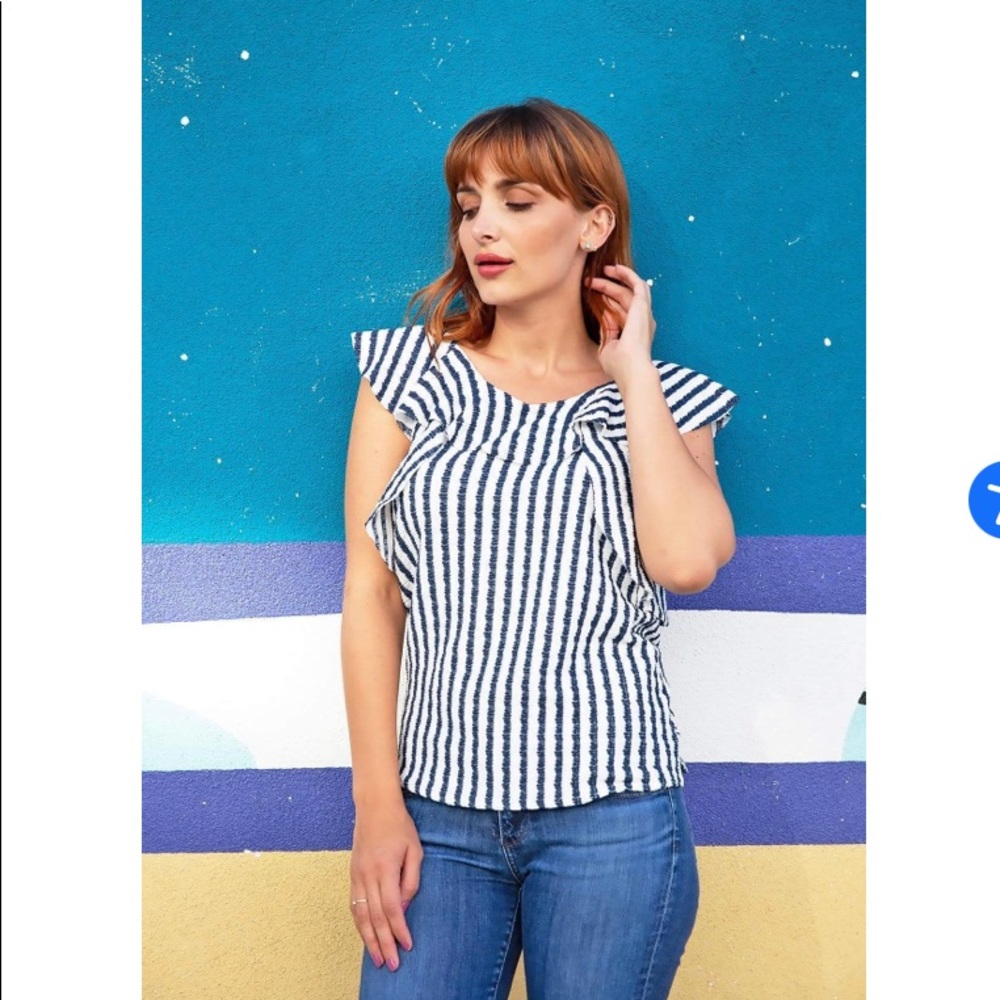 Anthropologie Eva Franco Keely Striped Cap Sleeve Stretch Fabric Tank Top